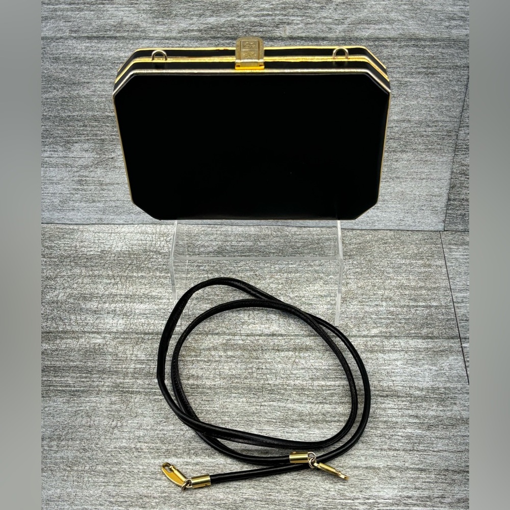 VTG LS Leather School Monastery S Croce Florence Italy Black Gold Evening Bag 7”